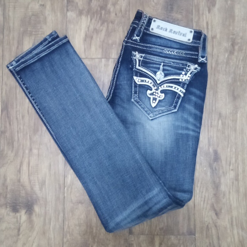 Rock Revival Women's Jeans 26 Etty Rhinestones Embroidered NWOT DEFECT SEE PHOTO